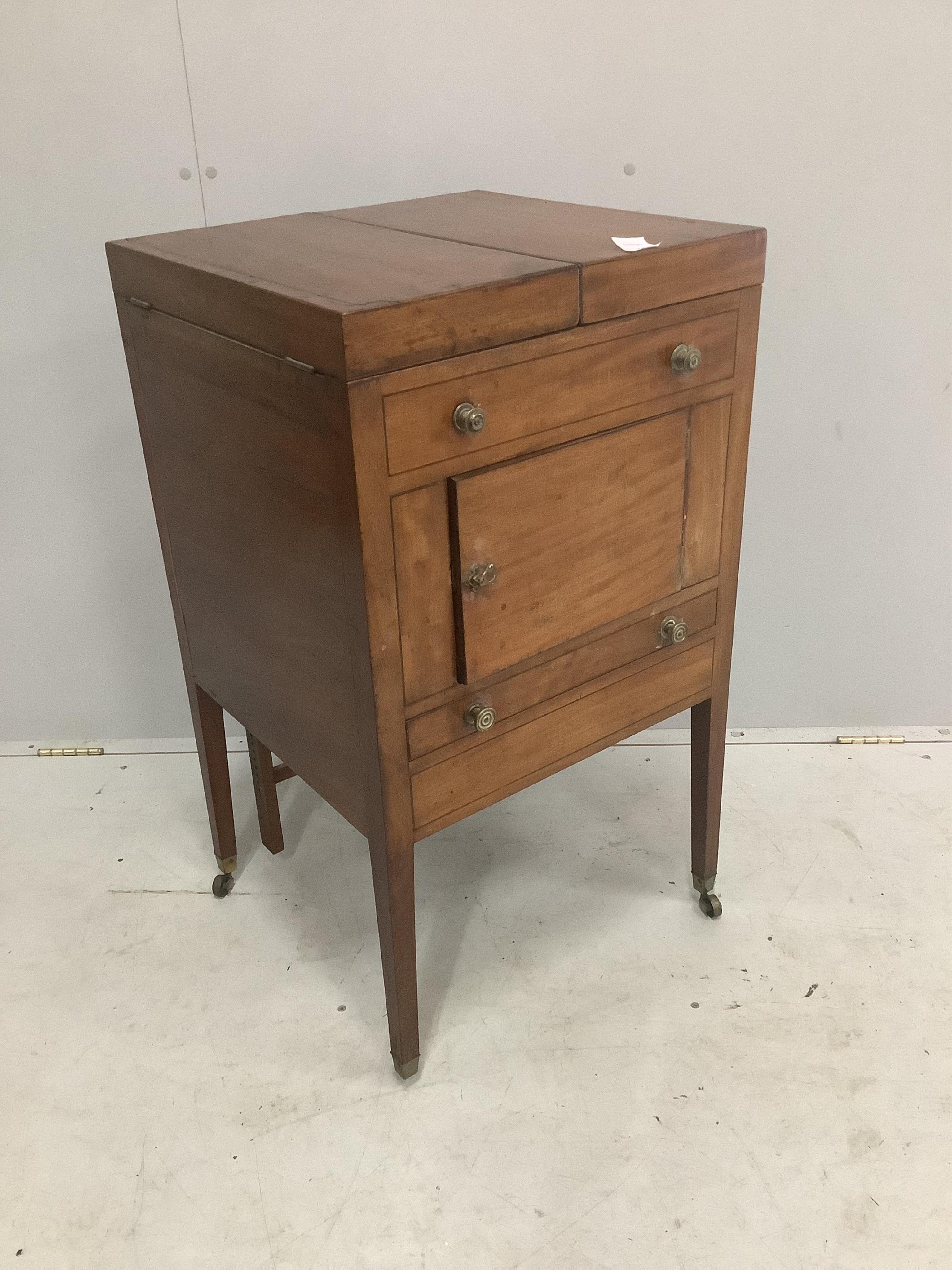 A George III mahogany enclosed washstand, width 50cm, depth 48cm, height 88cm. Condition - poor to fair